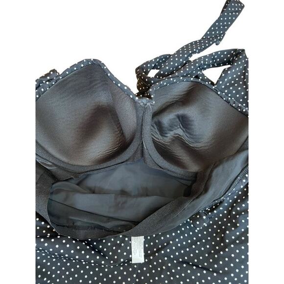 Lane Bryant Black & White Polka Dot Ruched Halter Bathing Suit - Size 18 - Picture 11 of 13